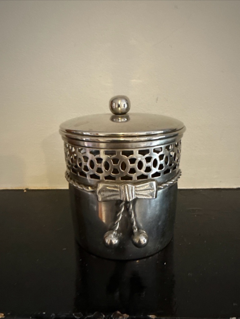 Vintage Decorative Silver plated  Lidded Trinket Jar with Bow Detail